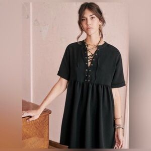 Sezane Theodora Black Lace-Up Babydoll A-Line Discontinued Mini Dress Size:4(US)